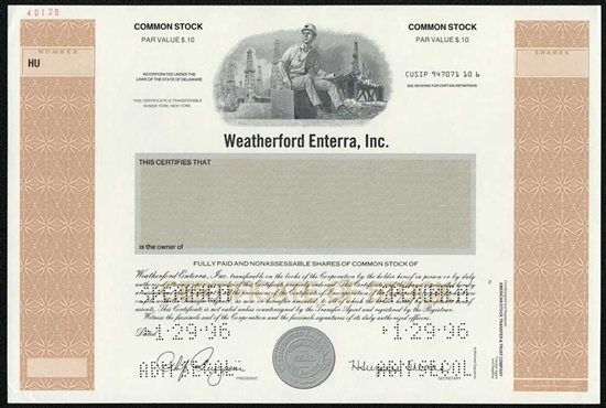 Weatherford Enterra Inc Specimen Stock Certificate
