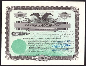 Bluefield Supply Company Stock Certificate - West Virginia