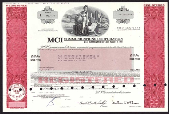MCI Communications Corp $1 Million Bond