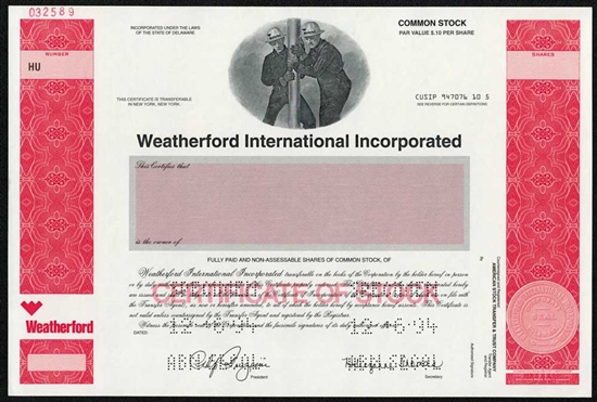 Weatherford International Inc. Specimen Stock Certificate