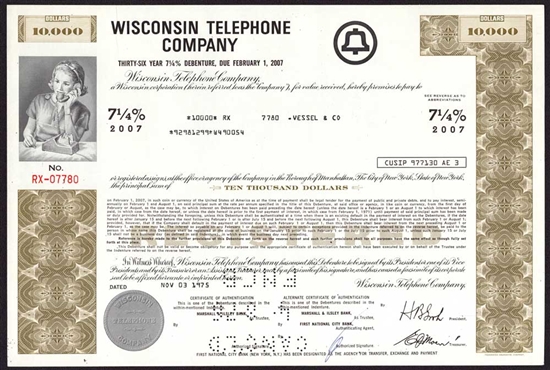 The Wisconsin Telephone Company $10,000 Bond