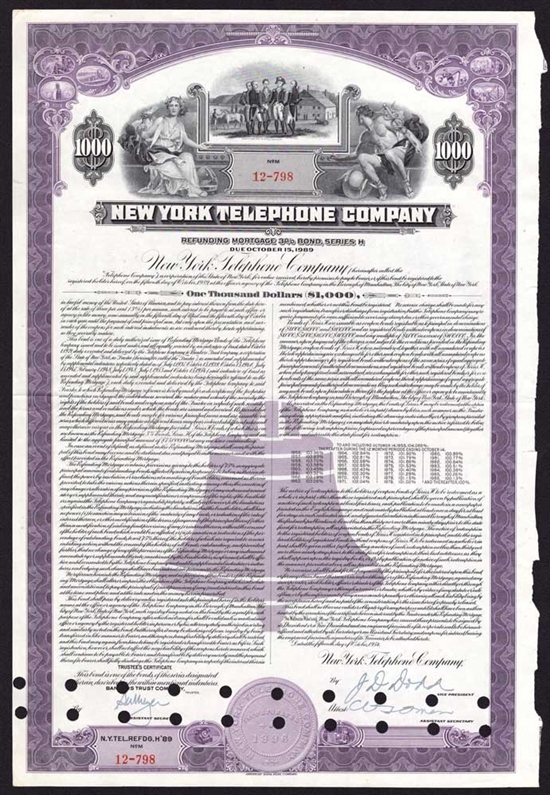 New York Telephone Company $1000 Bond