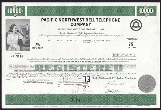 Pacific Northwest Bell Telephone Company $10,000 Bond
