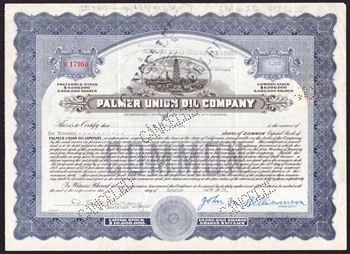 Palmer Union Oil Company Stock Certificate - 1928