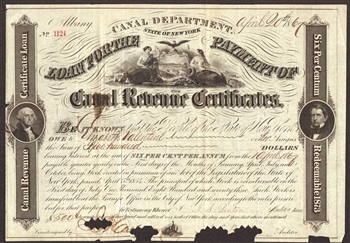 Canal Department State of New York Loan for the Payment of Canal Revenue Certificates - 1867 - Rare