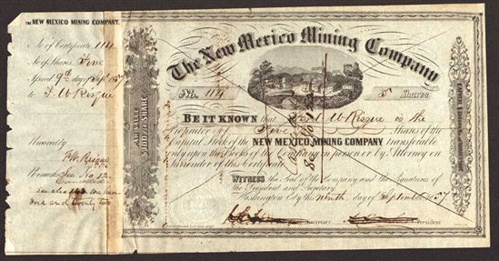 The New Mexico Mining Company Stock Certificate - 1857