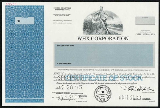 WHX Corp Specimen Stock Certificate