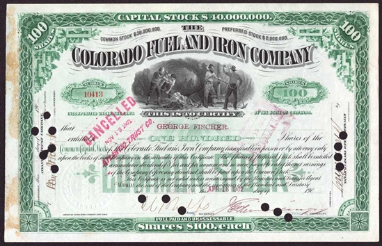 Colorado Fuel and Iron Company Stock Certificate - 1902