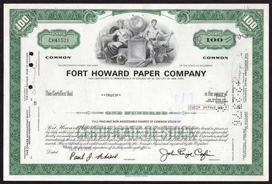 Fort Howard Paper Company Stock Certificate - 1976