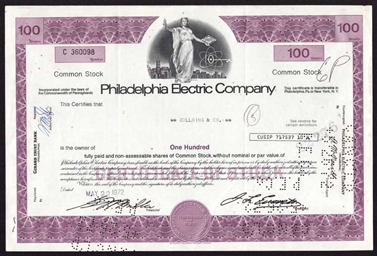 Philadelphia Electric Company Stock Certificate