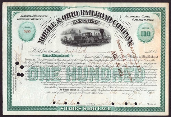 Mobile & Ohio Railroad Company Stock Certificate