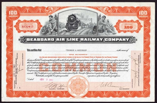 Seaboard Air Line Railway Company Stock Certificate