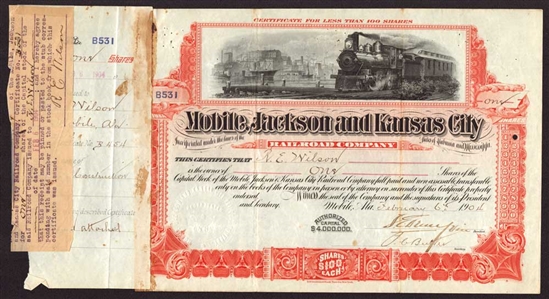 Mobile, Jackson and Kansas City Railroad Company Stock Certificate