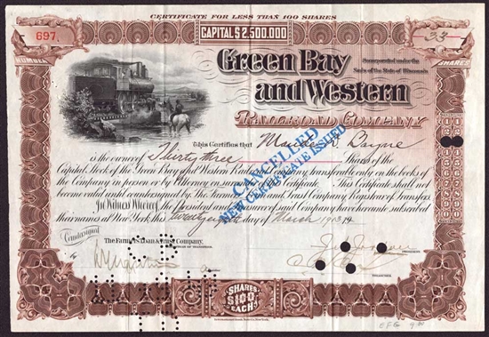 Green Bay and Western Railroad Company Stock Certificate