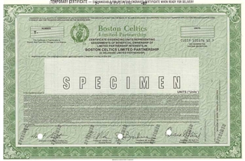 Boston Celtics Specimen Stock Certificate