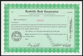 Leadville Lead Corporation Specimen Stock Certificate