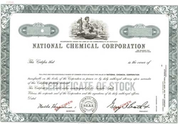 National Chemical Corporation Specimen Stock Certificate