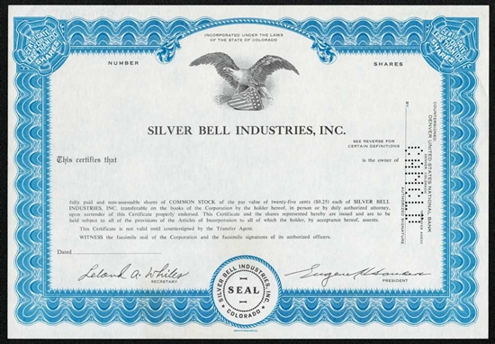 Silver Bell Industries, Inc. Specimen Stock Certificate