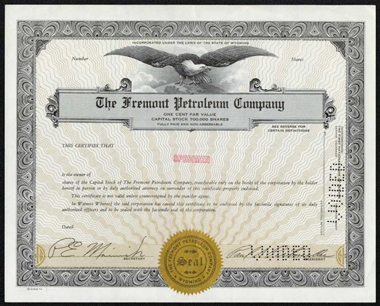 The Fremont Petroleum Company Specimen Stock Certificate