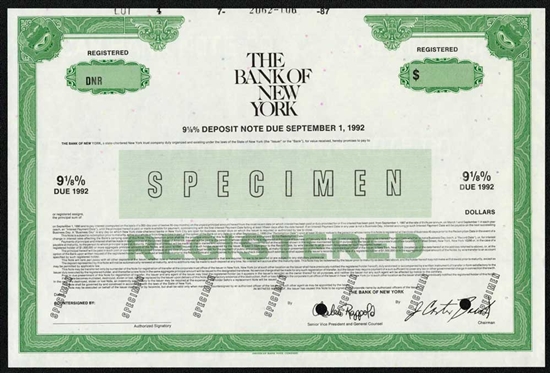 The Bank of New York Company, Inc. Specimen Stock Certificate