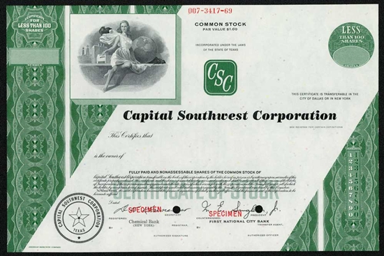 Capital Southwest Corporation Specimen Stock Certificate