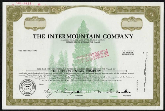 The Intermountain Company Specimen Stock Certificate