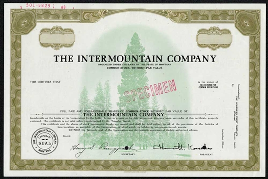 The Intermountain Company Specimen Stock Certificate