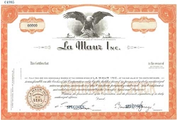 La Maur Inc. Specimen Stock Certificate