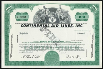 Continental Air Lines, Inc. Specimen Stock Certificate