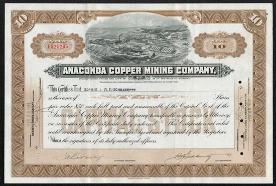 The Anaconda Company Framed Stock Certificate