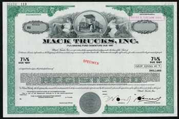 Mack Trucks Inc. Specimen Bond Certificate