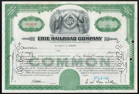 Erie Railroad Company Stock Certificate