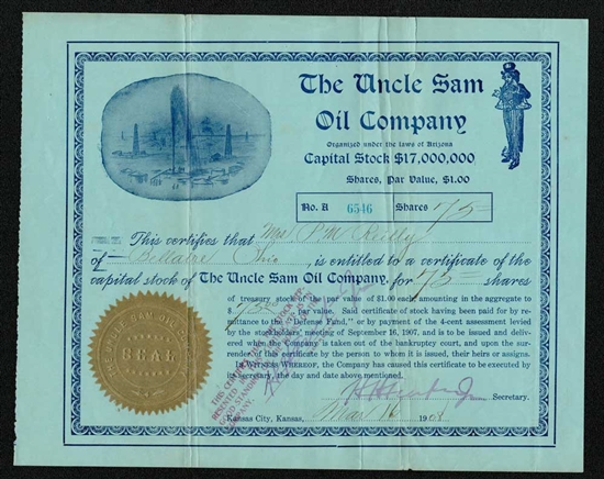 The Uncle Sam Oil Company Stock Certificate