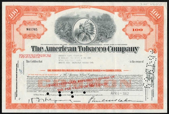 The American Tobacco Company Stock Certificate - Orange