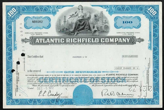 The Atlantic Richfield Company Stock Certificate - Blue