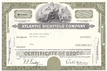The Atlantic Refining Company Stock Certificate - Olive