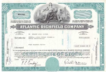 The Atlantic Refining Company Stock Certificate - Aqua