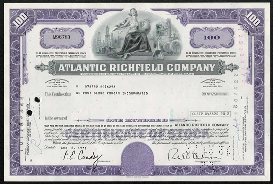 The Atlantic Richfield Company Stock Certificate - Blue