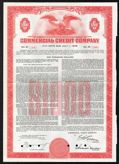 Commercial Credit Company Bond Certificate