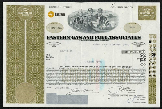 Eastern Gas and Fuel Associates Stock - Olive