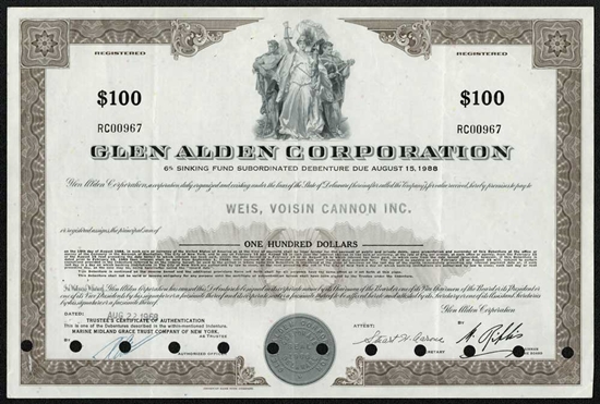 Glen Alden Corporation $100 Bond