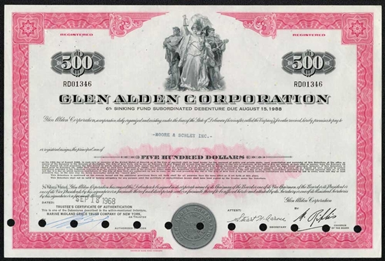 Glen Alden Corporation $500 Bond