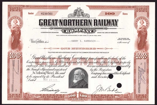 Great Northern Railway Stock Certificate