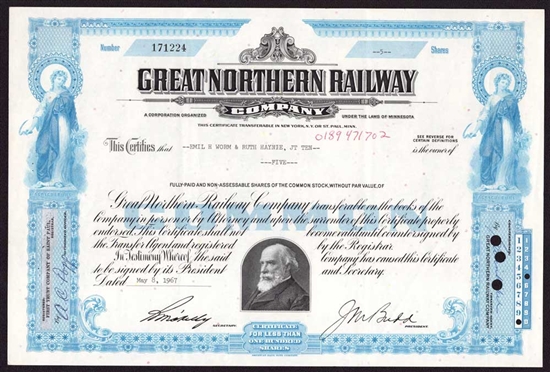 Great Northern Railway Stock Certificate