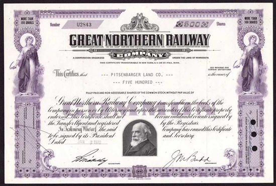 Great Northern Railway Stock Certificate