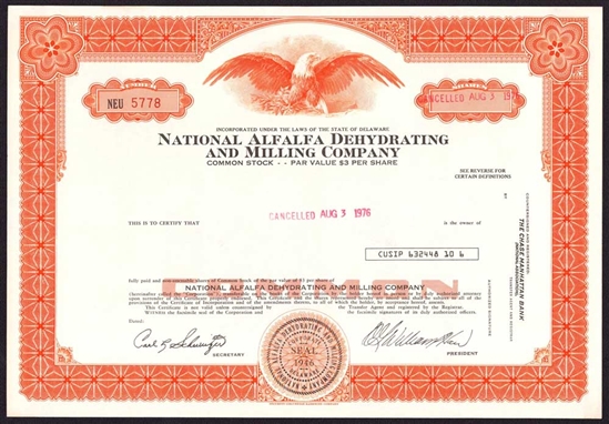 National Alfalfa Dehydrating & Milling Co Stock
