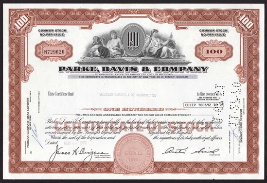 Parke, Davis & Co. Stock Certificate
