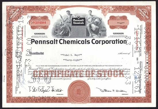 Pennsalt Chemicals Corporation Stock Certificate
