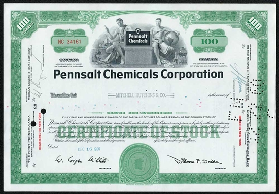 Pennsalt Chemicals Corporation Stock Certificate