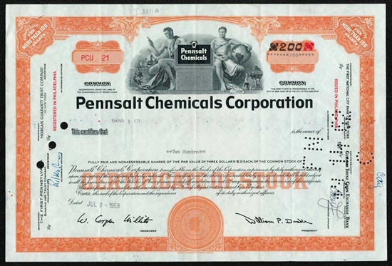 Pennsalt Chemicals Corporation Stock Certificate